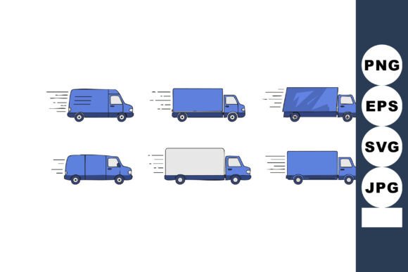 Blue Delivery Vans and Trucks Vector Set: Dynamic Design Assets