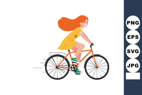 Capture Joyful Motion with Red Haired Girl Riding Orange Bicycle Wi