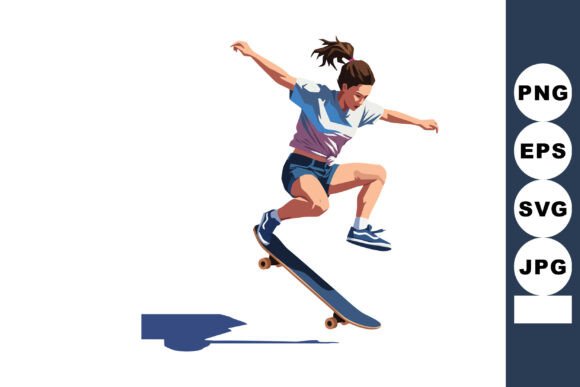 Capture Kinetic Energy with Skateboard Girl Jumping Trick Outdoors a