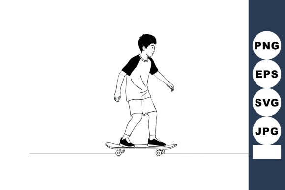 Capturing Motion: The Playful Spirit of Boy Riding Skateboard Simple Black and W