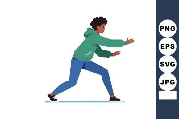 Dynamic Energy for Your Designs: The Young Person in Green Hoodie Stretching Illustration