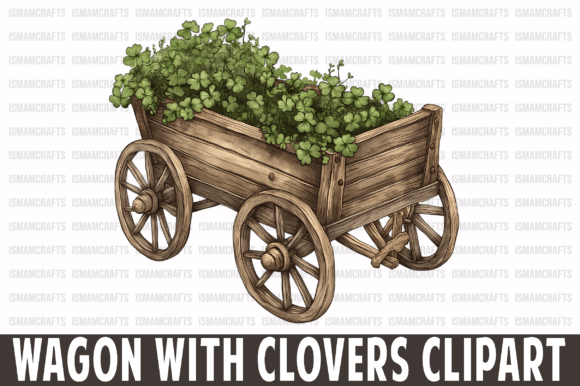 Festive Wagon with Clovers Clipart for Spring Designs