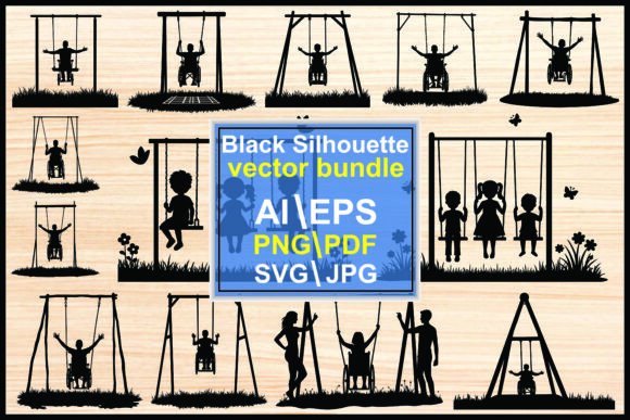 Kids Silhouette Swing Vector: Capturing Joyful Motion in Design