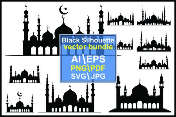 Silhouettes Mosque with Crescent Moons: A Vector Bundle Guide