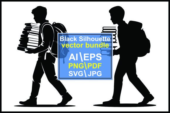 Silhouettes Students Carrying Books: A Dynamic Design Asset