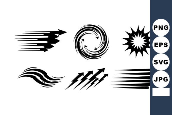 Unleashing Dynamic Motion with Abstract Black Wind and Energy Vector Icons