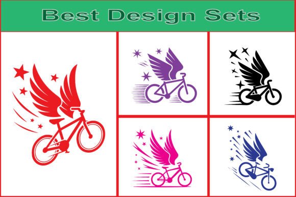 Winged Bicycle Vector Silhouette Set: Dynamic Design Assets