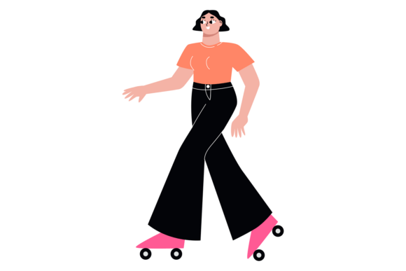 Woman Roller Skating: The Active Girl Enjoy Motion Typeface